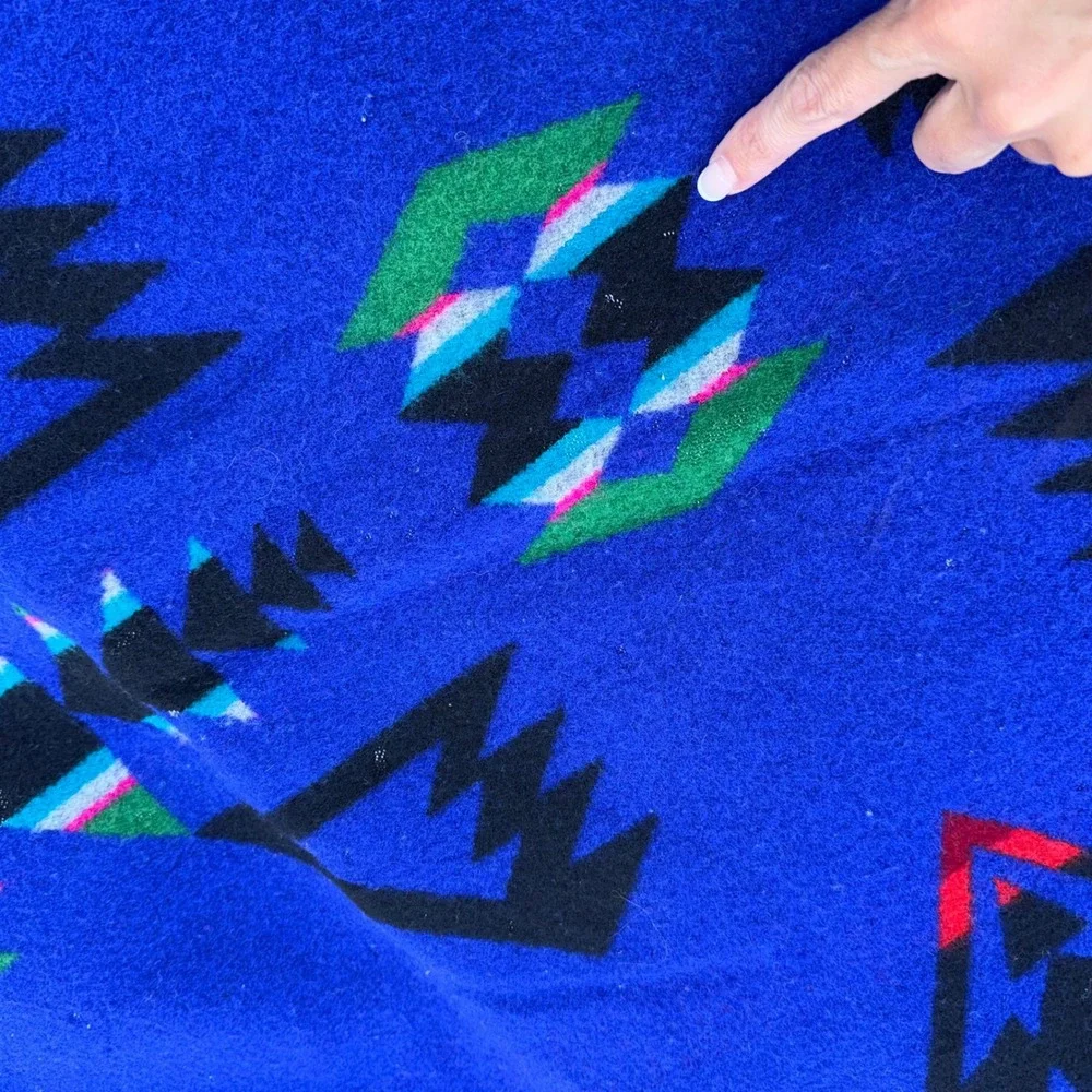Pendleton Beaver State Wool Blanket Robe Shawl Blue Black Large Good Geometric